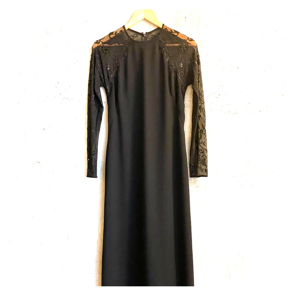 Beaded Long Sleeve Black Kay Unger Gown